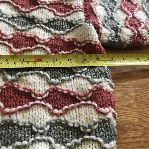 Handmade Kids Button-Up Sweater Whimsical Waves Design Cozy Wool & Acrylic Sm - Picture 4 of 11